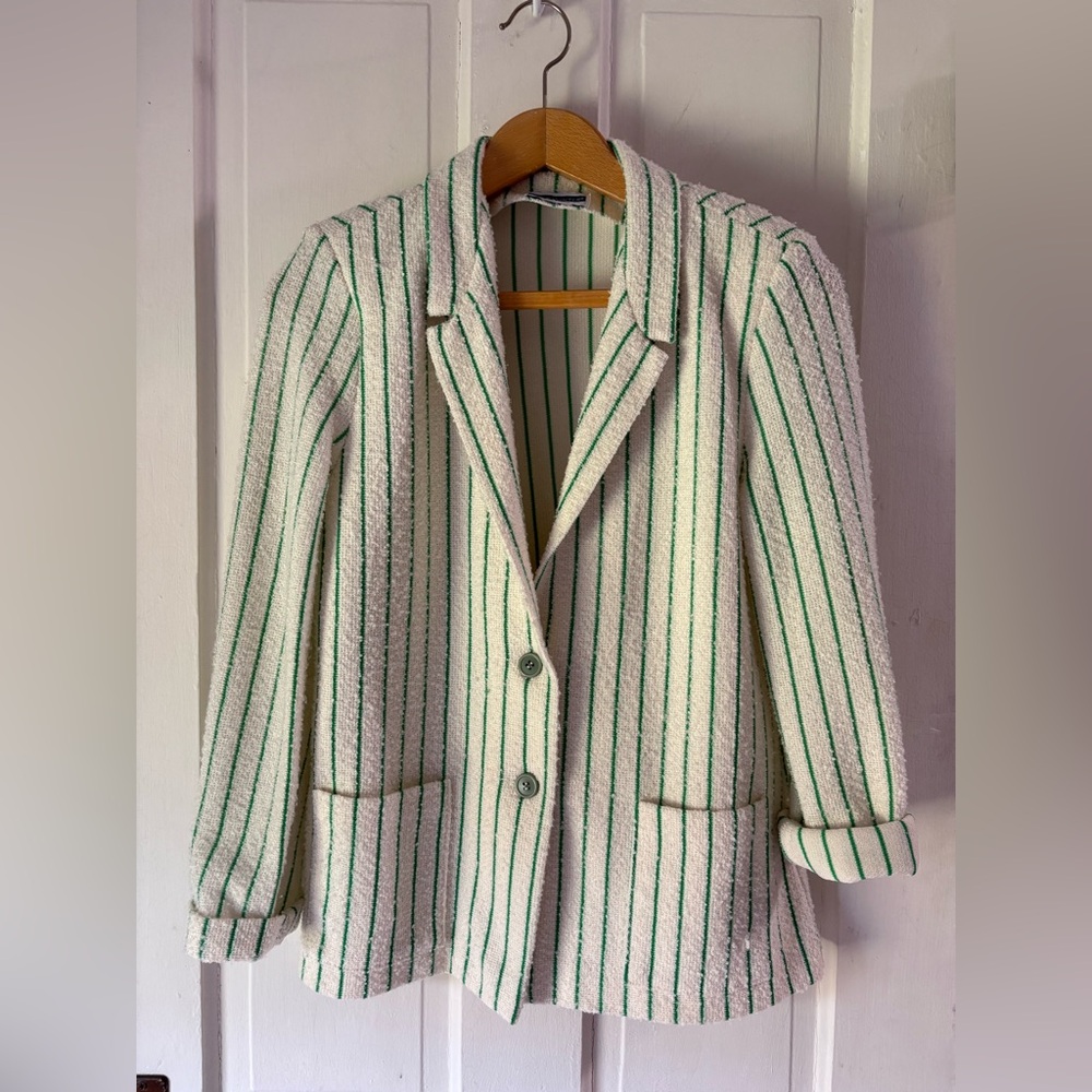 Vintage Jack Winter Green and White Striped Blazer
